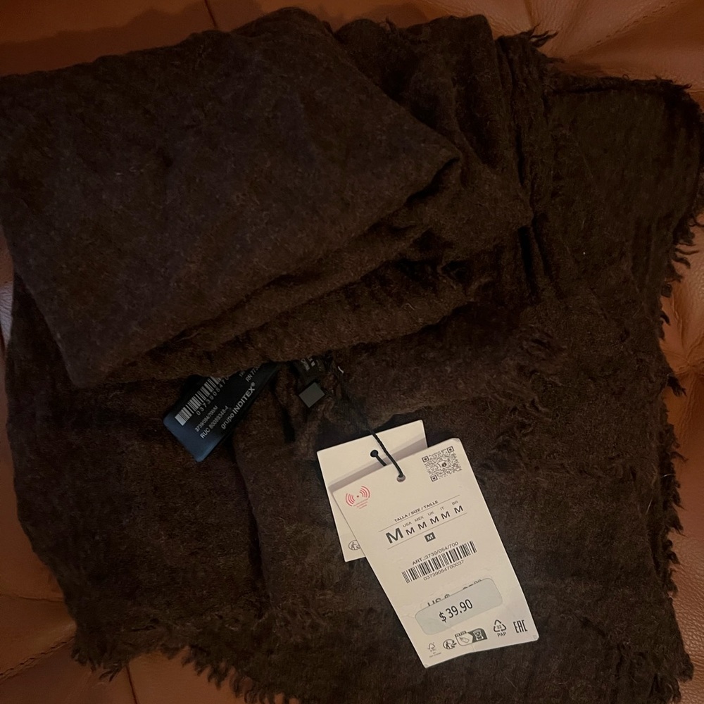 Zara brown shawl / scarf 30% wool